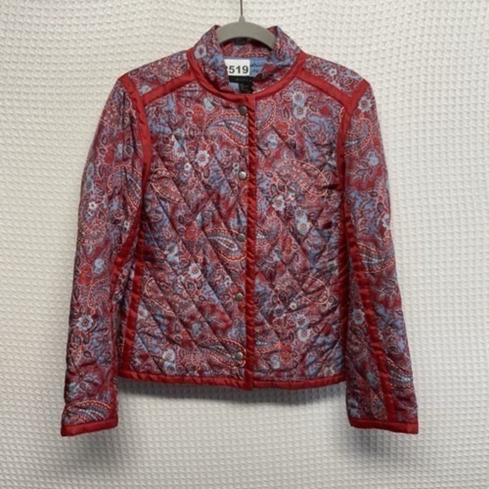Silkland Red Paisley Floral Snap Front Quilted Blazer Jacket Women S China Silk‎